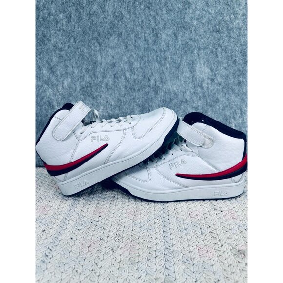 Fila Mens High-Top Sneakers White/Red/Blue Leather Lace-Up & Hook-And-Loop Strap - Picture 6 of 8